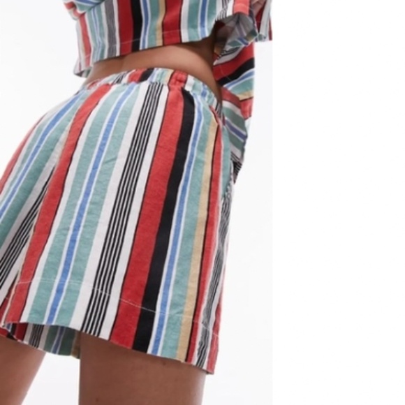 Topshop Striped Linen Blend Drawstring Shorts, White Multi, Size 2, NWT - Picture 2 of 13